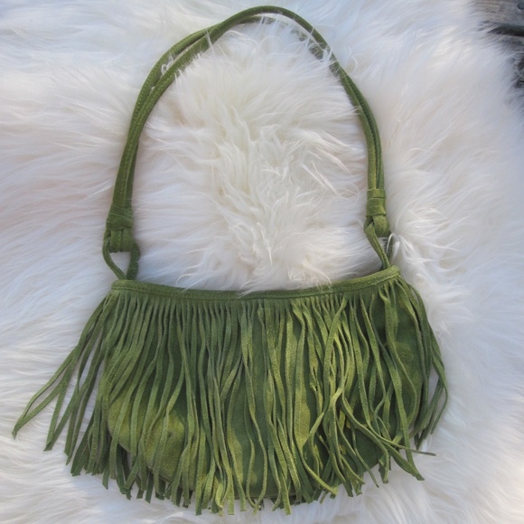 American Eagle Outfitters Handbags - green suede shoulder bag with fringe